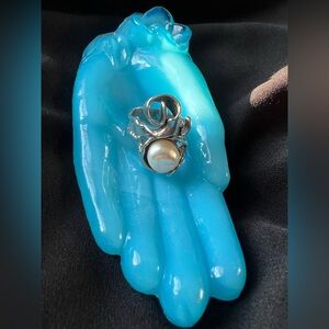 Brutalist Silver Pearl Ring